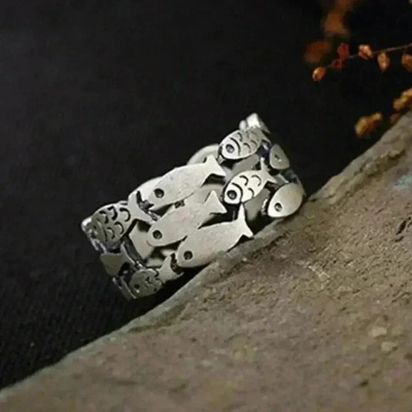 New 925 Sterling Silver Fish Band Ring - Picture 4 of 5